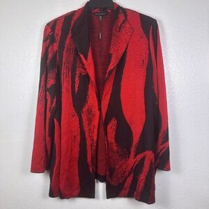 Ming Wang Red Black Abstract Knit Cardigan Jacket Open Front Womens Plus 3X